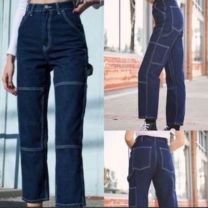 Brandy Melville J. Galt Dark Wash High Waisted Painter Carpenter Mom Jeans